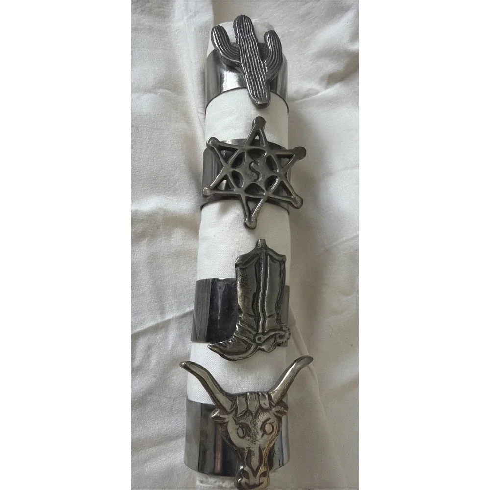 Vintage Cowboy Silver Tone Napkin Rings Set Of 4